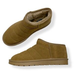 ID Required Boots Women Size 10 Tan Brown Suede Leather Sherpa Bootie NWOB